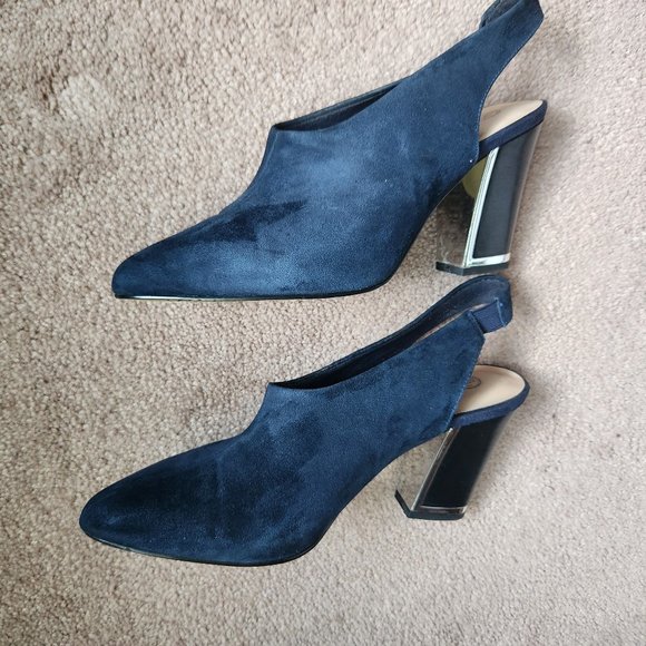 BELLA-VITA women's shoes Blue Leather/Suede Heels size 8W sling back. - Picture 1 of 11